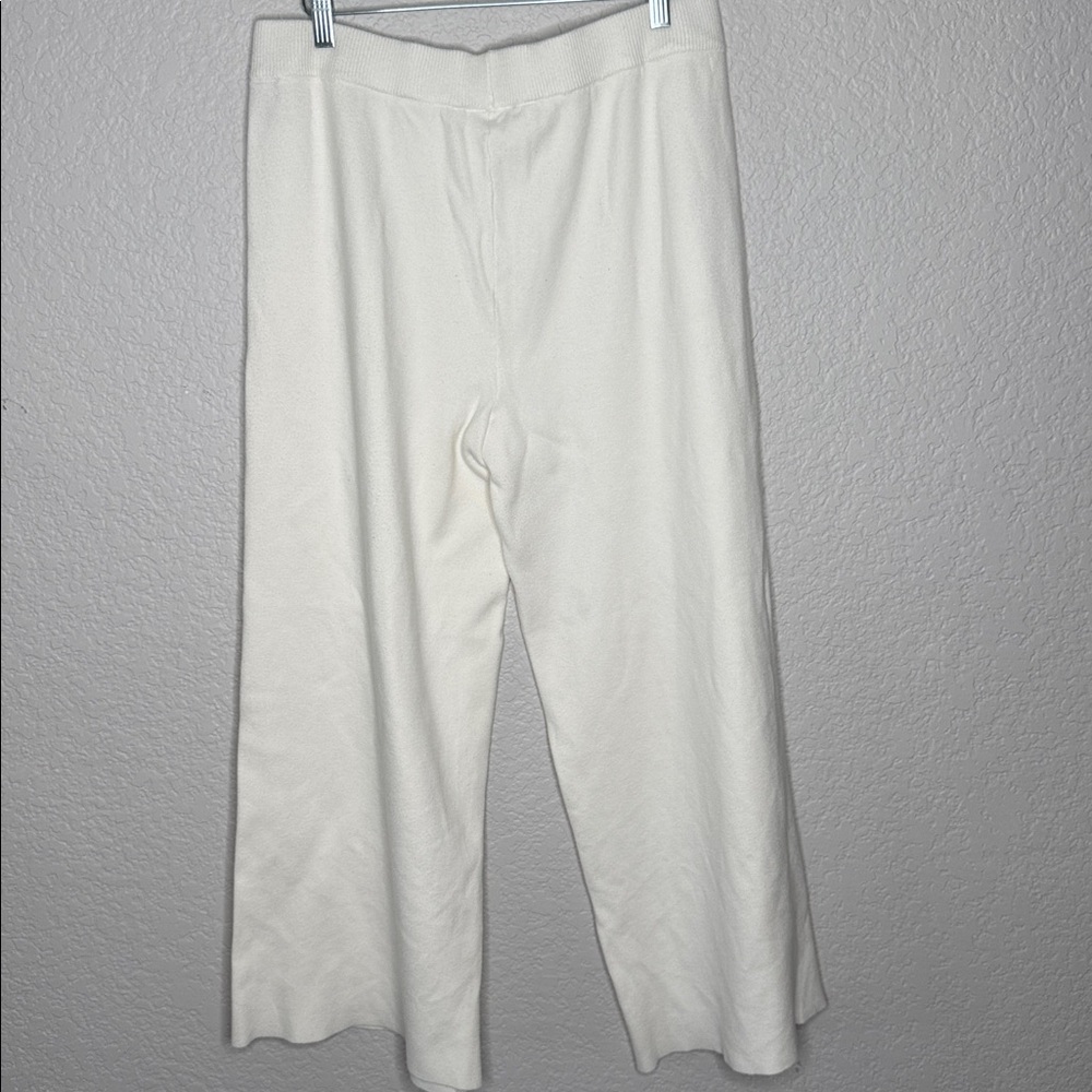 Martha Stewart Cream Wide Leg Stretch Heavy Knit Lounge Pants XL Chic High Waist - Picture 5 of 7